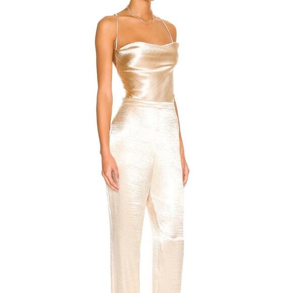 Lovers And Friends Revolve Britt Jumpsuit Champagne Lace Up Size Small NWT - Picture 2 of 10